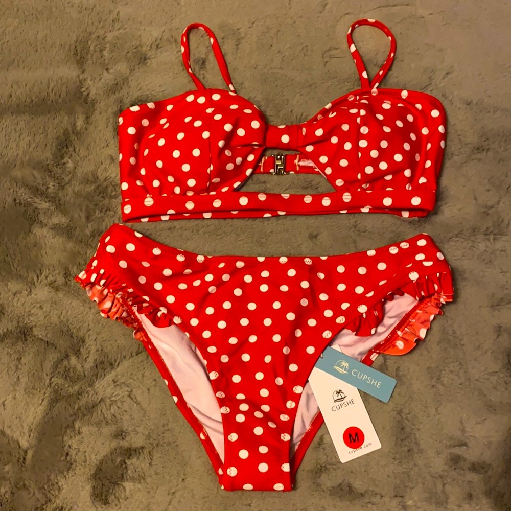 Cupshe M Red Polka Dot Cutout Bikini